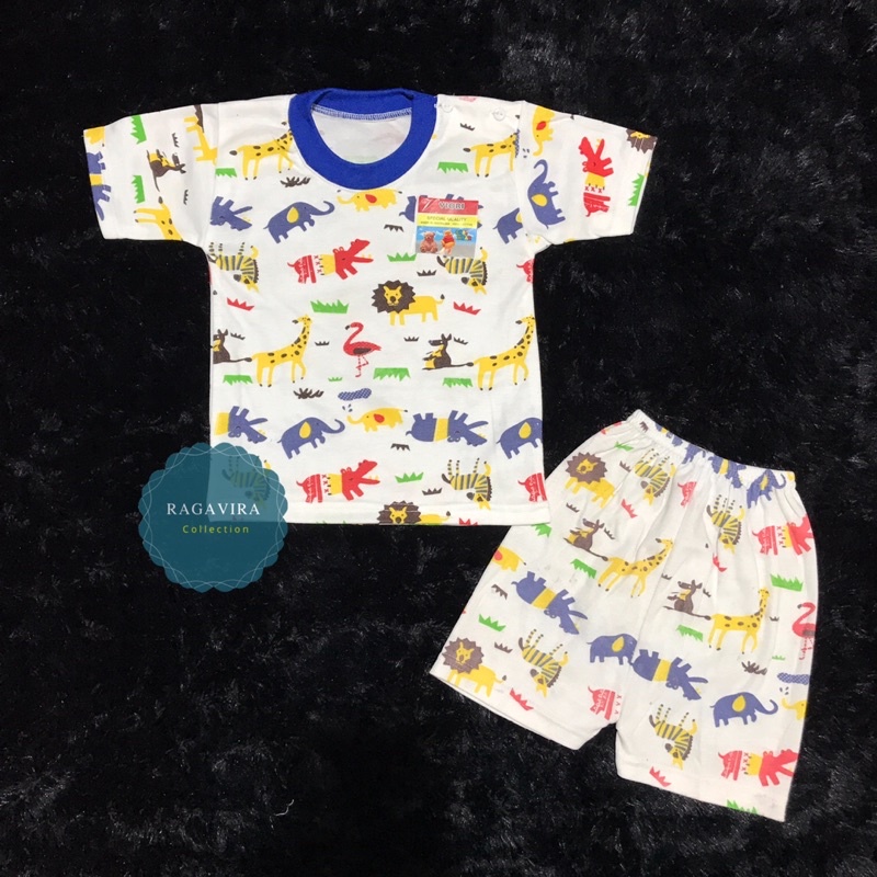 baju bayi pendek full print (PD10) zoo 3-18 Bulan (RIB RANDOM)