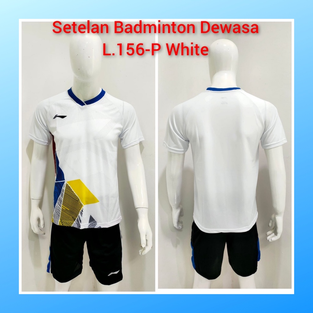 Kaos badminton pria jersey bulutangkis baju dan celana setelan wanita dewasa t-shirt outfit seragam jarsey kostum olahraga pakaian apparel sport jersy bulu tangkis casual jersi sudirman cup suit L156 putih polos
