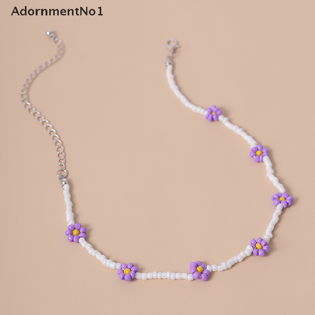 (AdornmentNo1) Kalung Choker Handmade Gaya Bohemia Motif Bunga Aster Aksen Manik-Manik Untuk Perhiasan Wanita