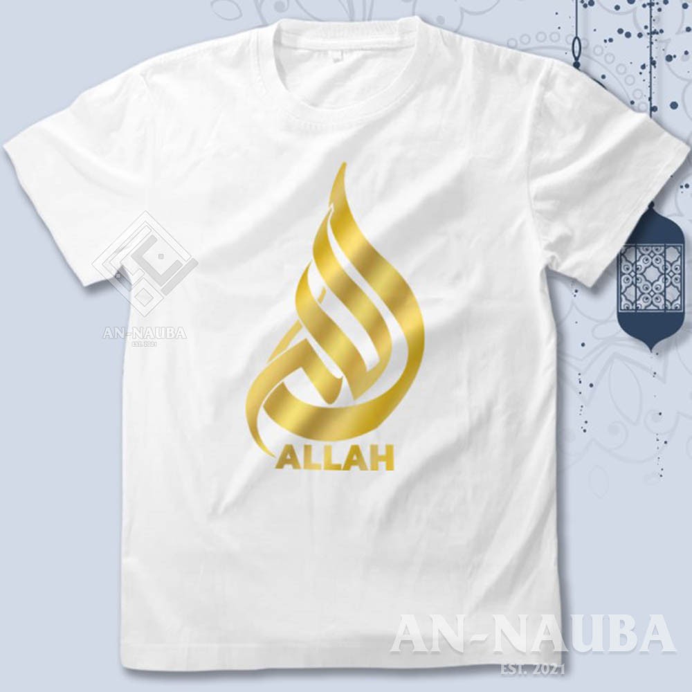 KAOS DAKWAH ISLAMI ALLAH KALIGRAFI GOLD / Baju Distro Santri Islam / Tshirt Muslim Trendy [AN-6299]-PUTIH