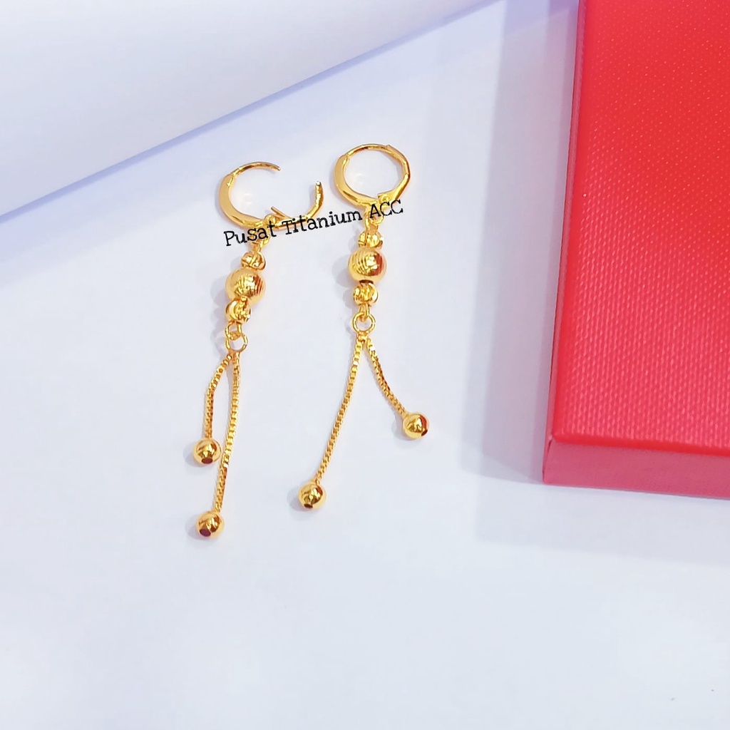 Anting rumbay panjang emas bola model simple tidak berkarat || COD