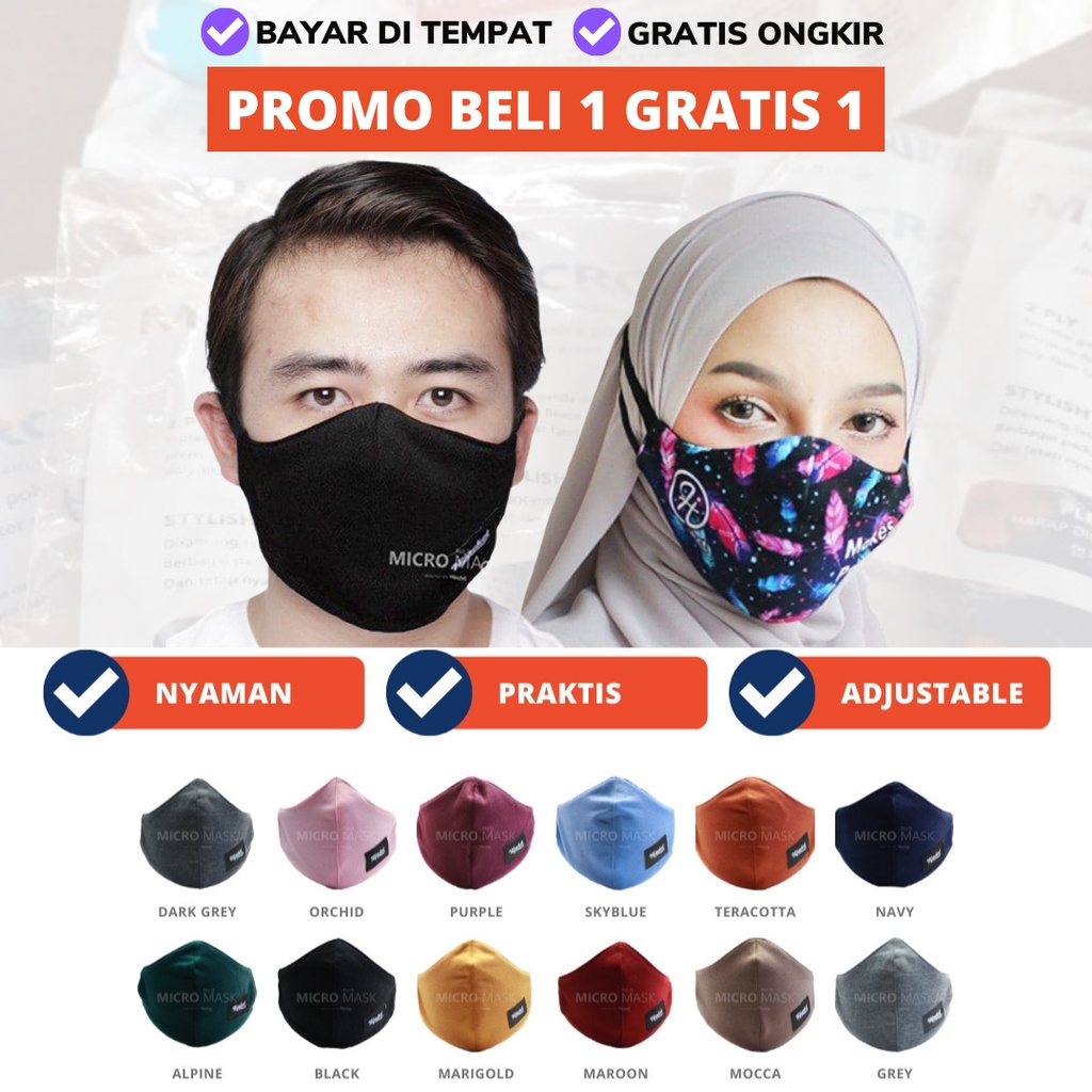 ✅ORIGINAL MICRO MASK Hijacket Azmi Hijab✅ Masker Kain Wajah Duckbill Pria Wanita non Sensi KF94 KN95