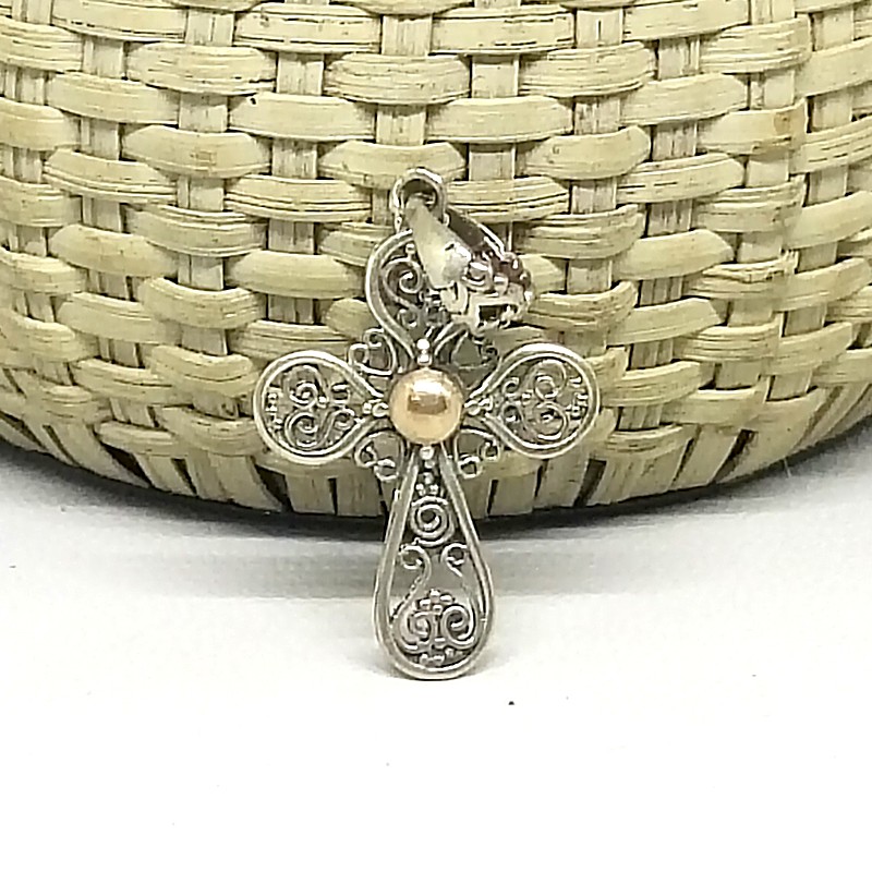 Liontin Mainan Kalung Pendant Perak Silver Bali Salib Kawat Ukir Asli 925 Wanita Pria Custom Emas