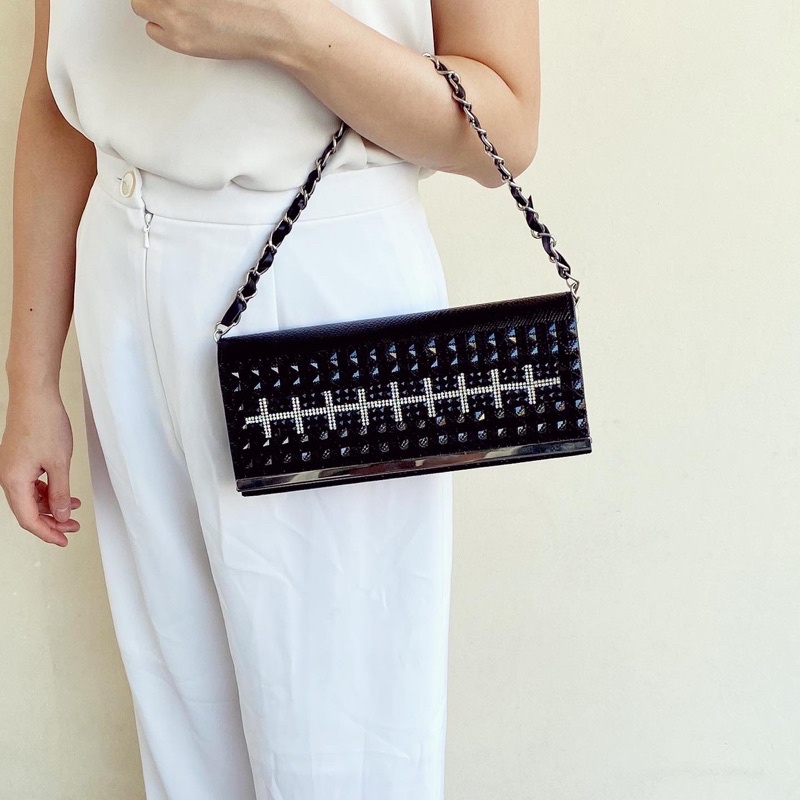 Clutch Wanita Pesta Import Silver Hitam