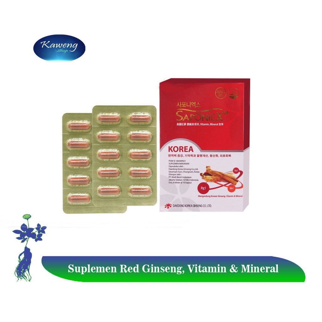 

Korean Red Ginseng (SAPONIEX) 180 capsul x 500mg