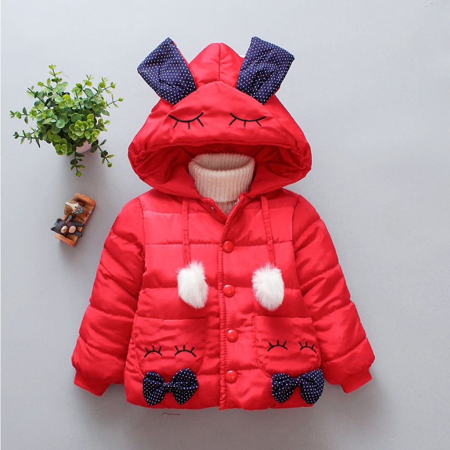 Jaket bayi dan anak import motif mata kelinci pita dengan pompom