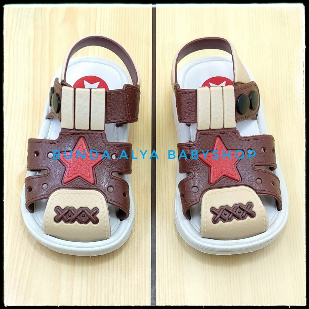 Sendal Anak Laki Laki Usia 6 Bulan 1 2 Tahun COKLAT Alas Karet IMPORT - Sepatu Sandal Anak Cowok Bintang Lentur Alas Karet Keren