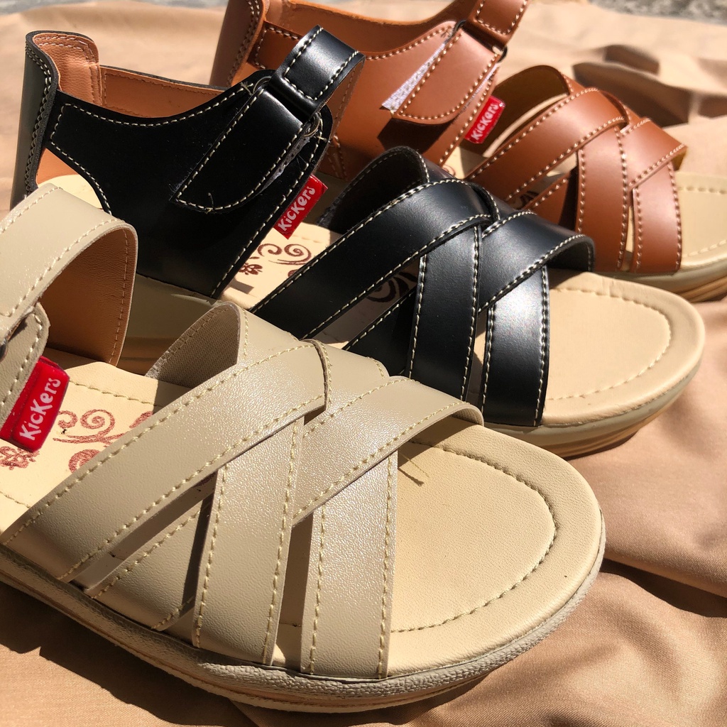 Sandal slop wedges kokop polos tinggi 5cm fashion wanita cantik casual variasi tali silang perekat back strap sol karet anti slip SLOP KAMPUS 1