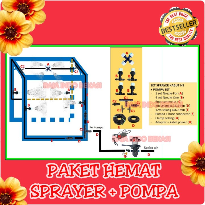 P5 + Paket Nozzle Pompa Kabut Sprayer Kabut Fogger Bilik Disinfektan Mist Kabut Sterilisasi Nozel