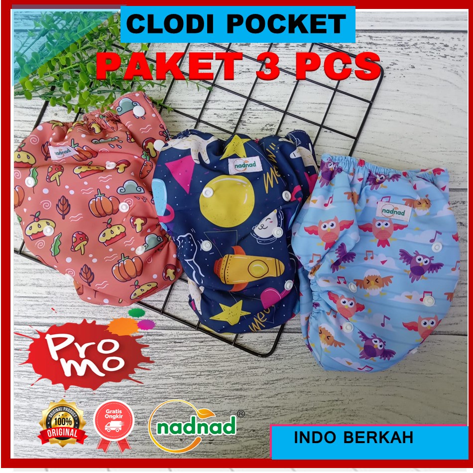 Paket Clodi Bayi 3 Pcs Pocket Pants Clodi Premium Model Celana Nadnad BB 7-26 KG Popok Kain Cuci Ula