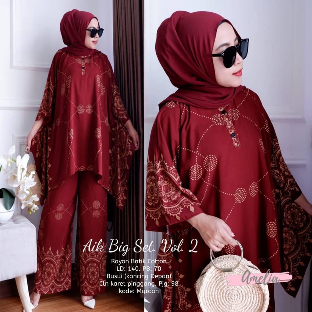 Aik Big Set Vol 2 / Niyara Jumbo Set - Setelan Wanita Super Jumbo Waka Motif Sultan Busui Resleting Rayon Tebal / Set Wanita Setelan Jumbo