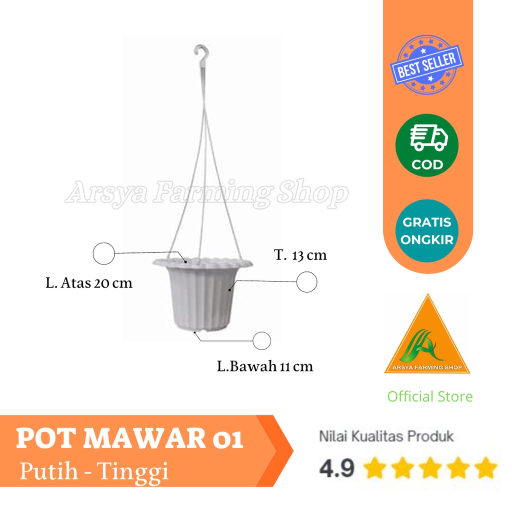 Pot Mawar Putih / Pot Gantung Putih