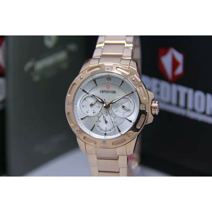 JAM TANGAN EXPEDITION 6760 WANITA MULTIFUNGTION ROSEGOLD WHITE ORI