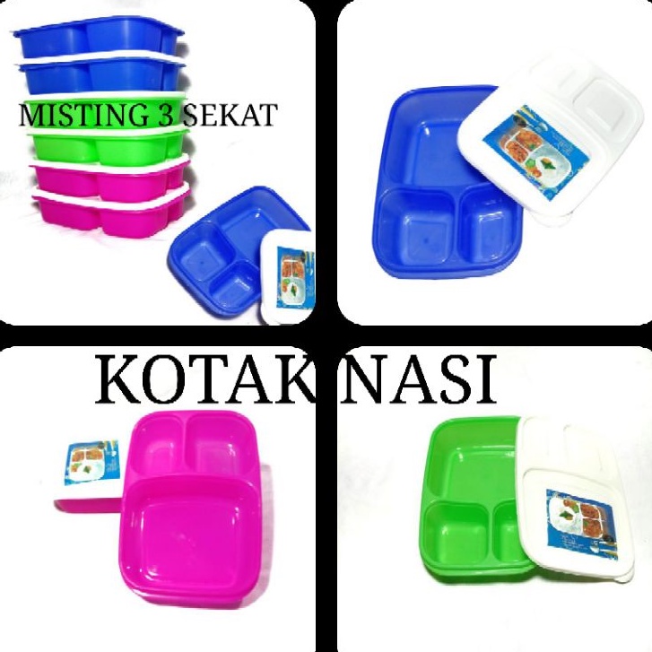 Kotak nasi bento 3 sekat / kotak makan anak / kotak makan murah / wadah nasi bento