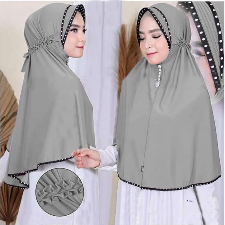 krudung instan jilbab bergo motif list polkadot tali serut bahan jersey premium jumbo terbaru