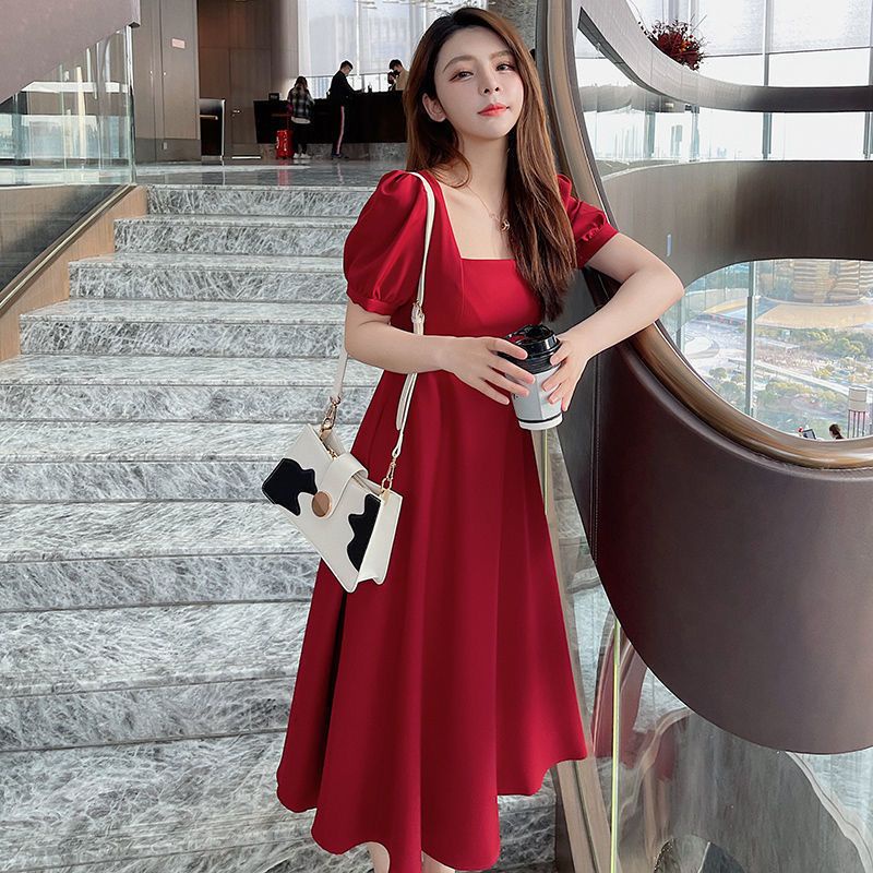 U Neck Dress Wanita Elegan Dress / Korean Party Dress Square Neck - 100% IMPORT