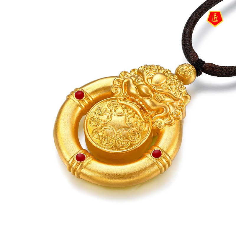 [Ready Stock]Royal Lion Safety Buckle Pendant Gold Necklace Classic Temperament