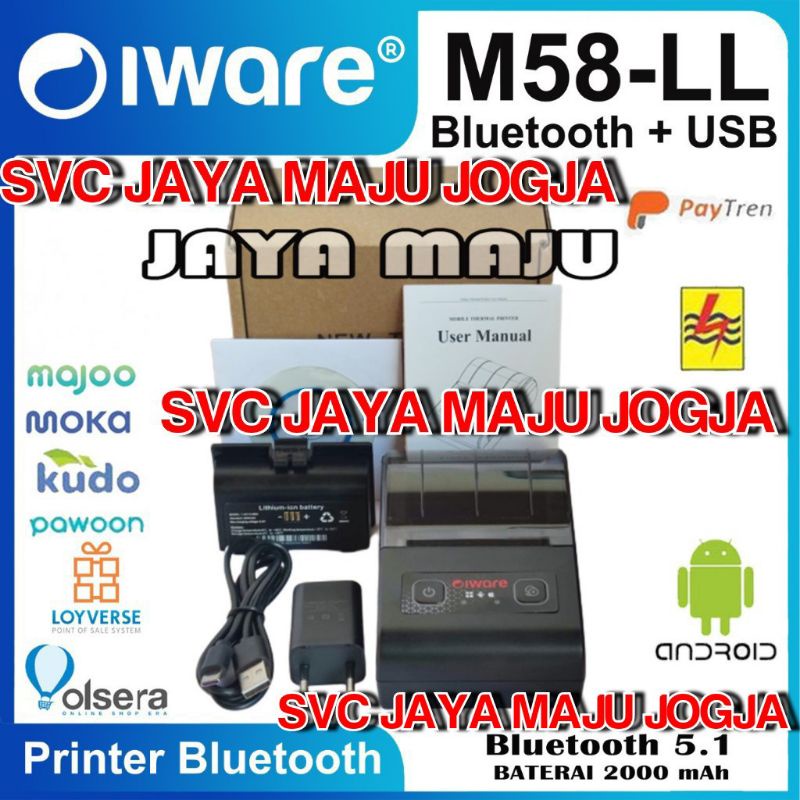 IWARE  M58 LL - BLUETOOTH 5.1  USB - SPEED  90 MM/S - 2.000 mAh  7.4V  ||  MINI PRINTER KASIR THERMA