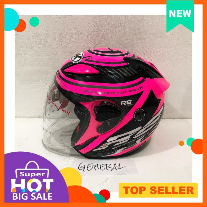 HELM NHK R6 MOTIF RACER X PINK FLUORECENT SILVER STABILO HALF FACE