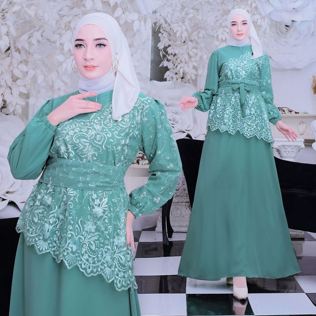 Sherin Dress Maxi Tile Mutiara Kombinasi Bahan Ceruty Size S-M, L , XL, XXL Gamis Pesta Busui