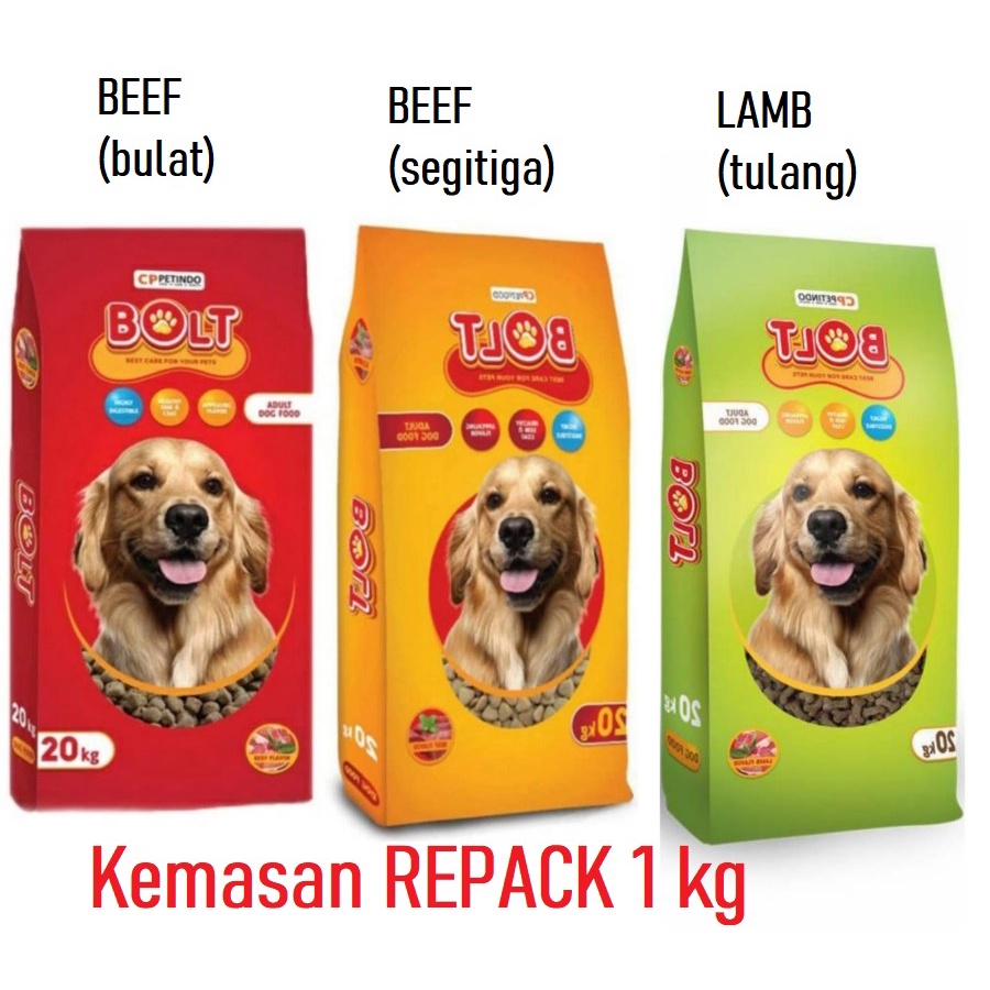 Jual BOLT Makanan Anjing Kering Dog Food Dry Repack 1 Kg BEEF LAMB ...