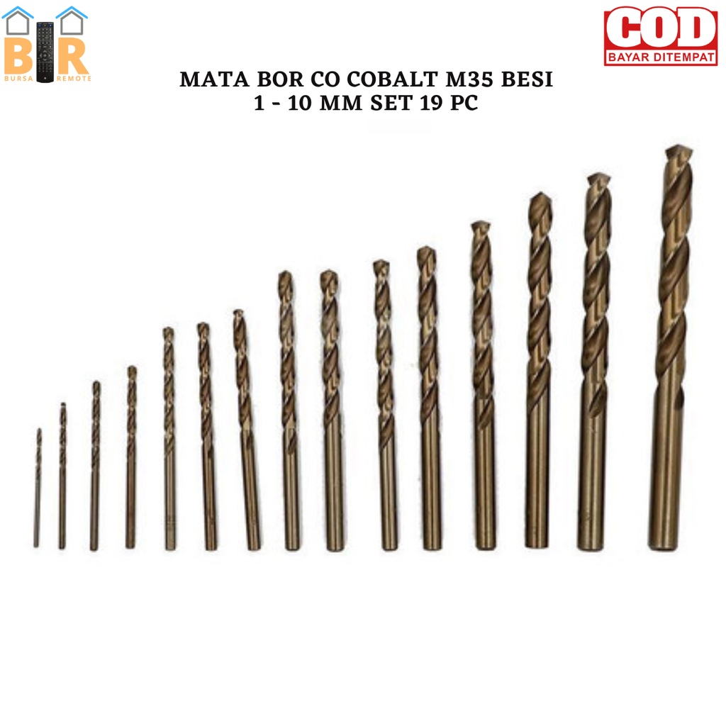 SET 19pcs MATA BOR putar CO COBALT M35 BESI 1 - 10mm Alat Daya untuk Pengeboran Lubang Logam Aluminium Baja Tahan Karat