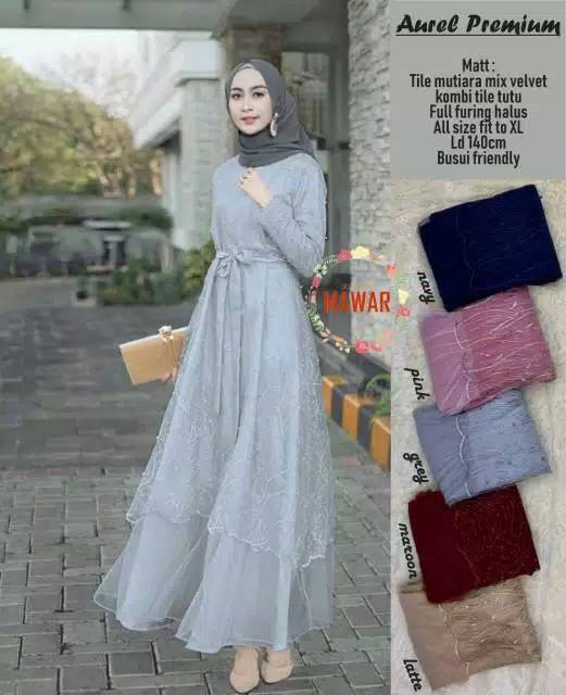 COD Aldine Baju Gamis Brukat Tile Remaja Dewasa Seragam Pesta Wanita Muslim - Size M L XL XXL Jumbo (SABRINA)-3