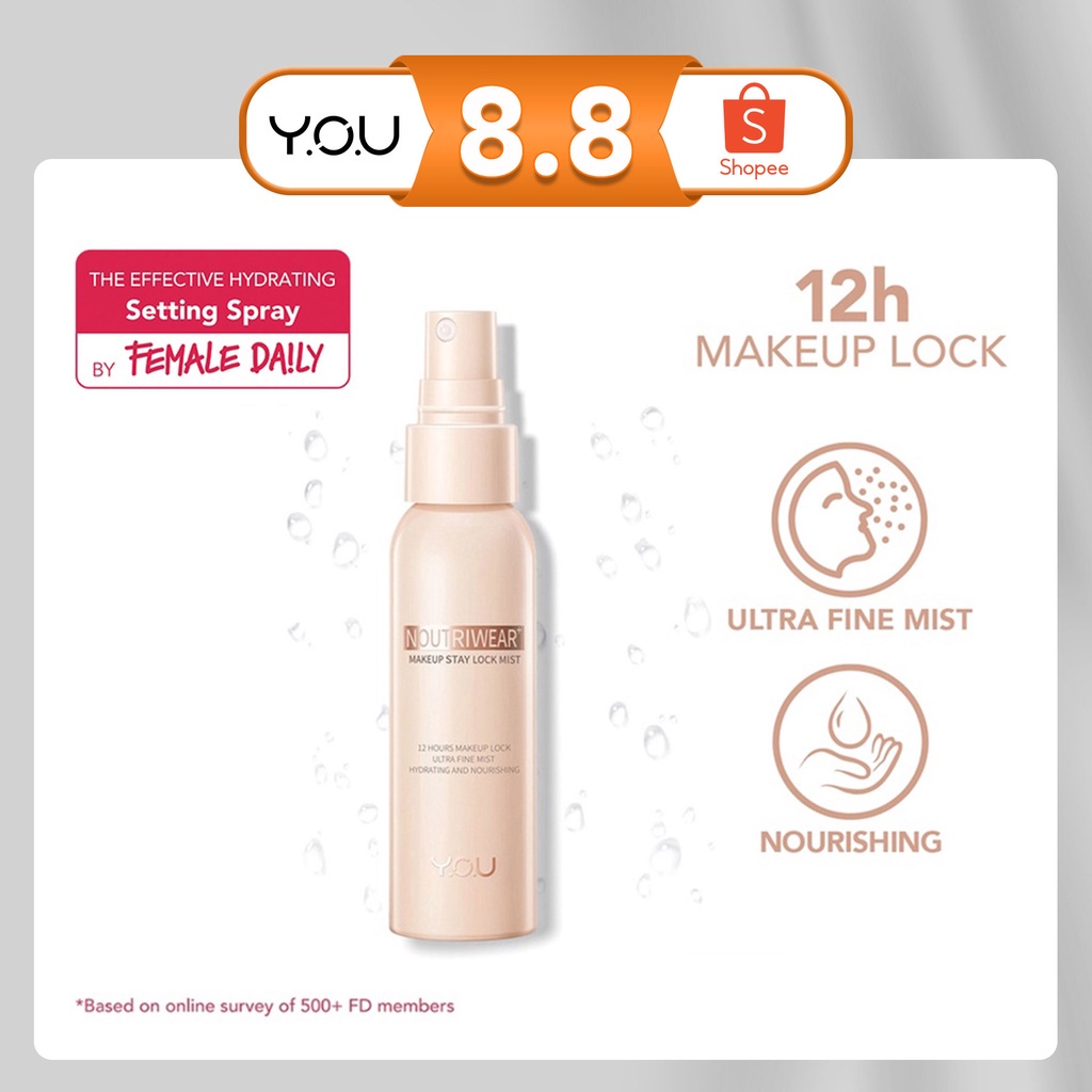 YOU NoutriWear+ Makeup Stay Lock Mist [Setting Spray | Oil Control | Hydrating &amp; Nourishing | Tahan Lama Hingga 12 Jam | Makeup Lock