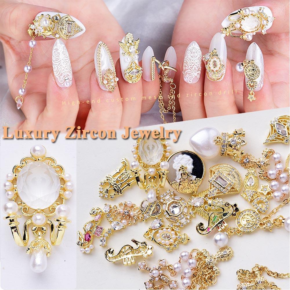 AUGUSTINA Agustin 3D Kuku Zirkon Mutiara DIY Charms Fototerapi Ekstensi Kristal Nail Art Perhiasan