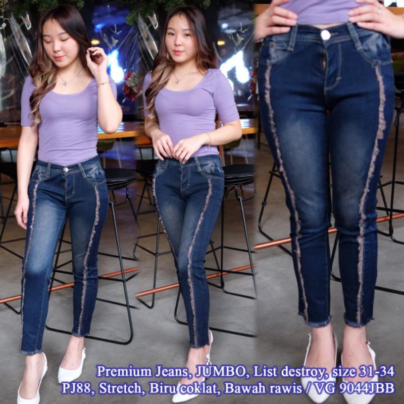 celana jeans wanita VG 9044 biru coklat JUMBO