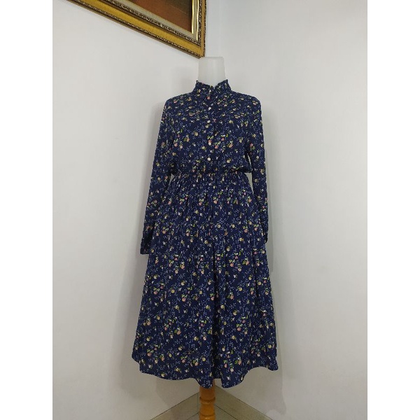 (BISA COD) Dress Vintage, Dress Bunga, Dress Tartan, Longdress, Dressmidi-Bunga