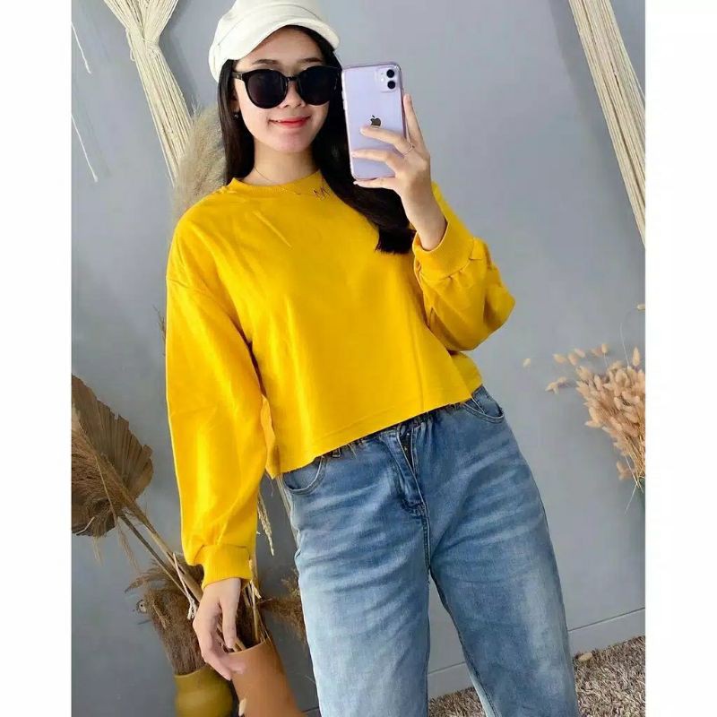 OVERSIZE CROOPE SWEATER / SWEATER WANITA CROP POLOS / OVERSIZE LENKA-KUNING