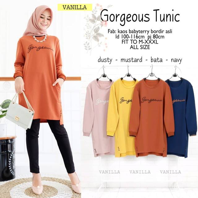 ATASAN WANITA MUSIM GORGEOUS TUNIK KAOS BABYTERRY IMPORT BORDIR ALL SIZE FIT M TO XXXL RECOMENDED