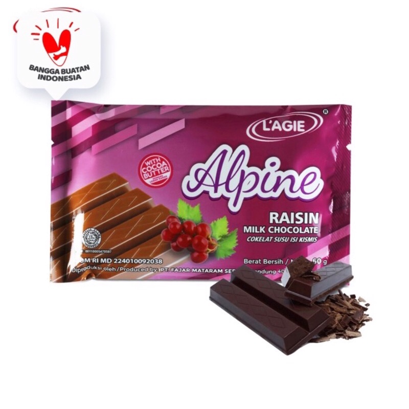 Lagie Alpine Raisin Milk Chocolate Cokelat Susu isi Kismis 60gr