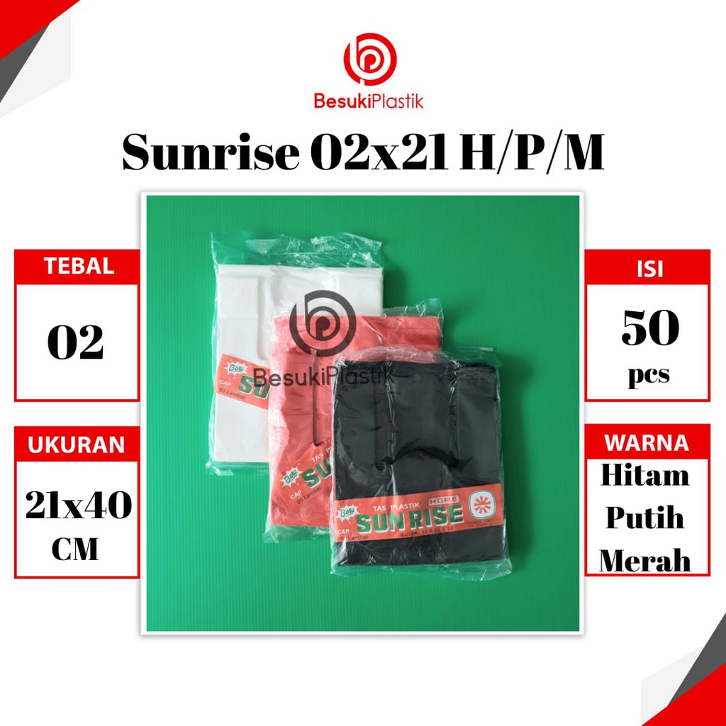Kantong Kresek Sunrise 21x40x02 HITAM PUTIH MERAH / Kantong Plastik Kresek 15cm / Kantong Kresek