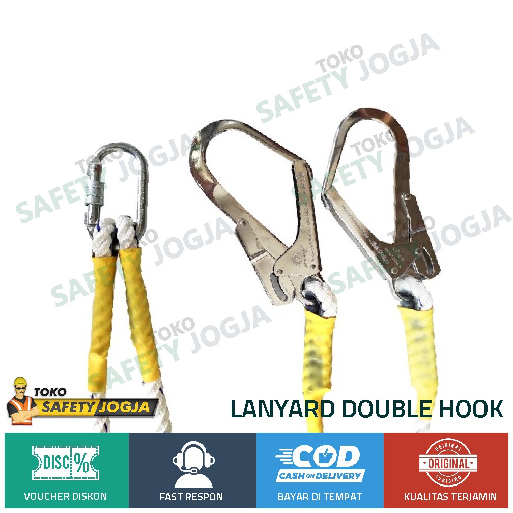 Lanyard Safety Double Big Hook PRO untuk Full body harness Safety belt