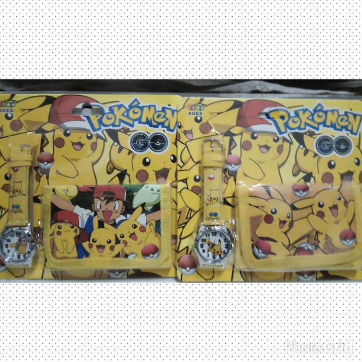 Jam Tangan Pokemon / Jam tangan +dompet / Jam Dompet Pikachu krski tp