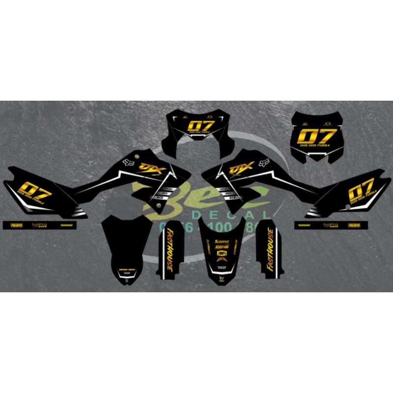 Dekal sticker decal motor  DTRACKER. KLX BF ORAJET GLOSSY GOLD PRINT