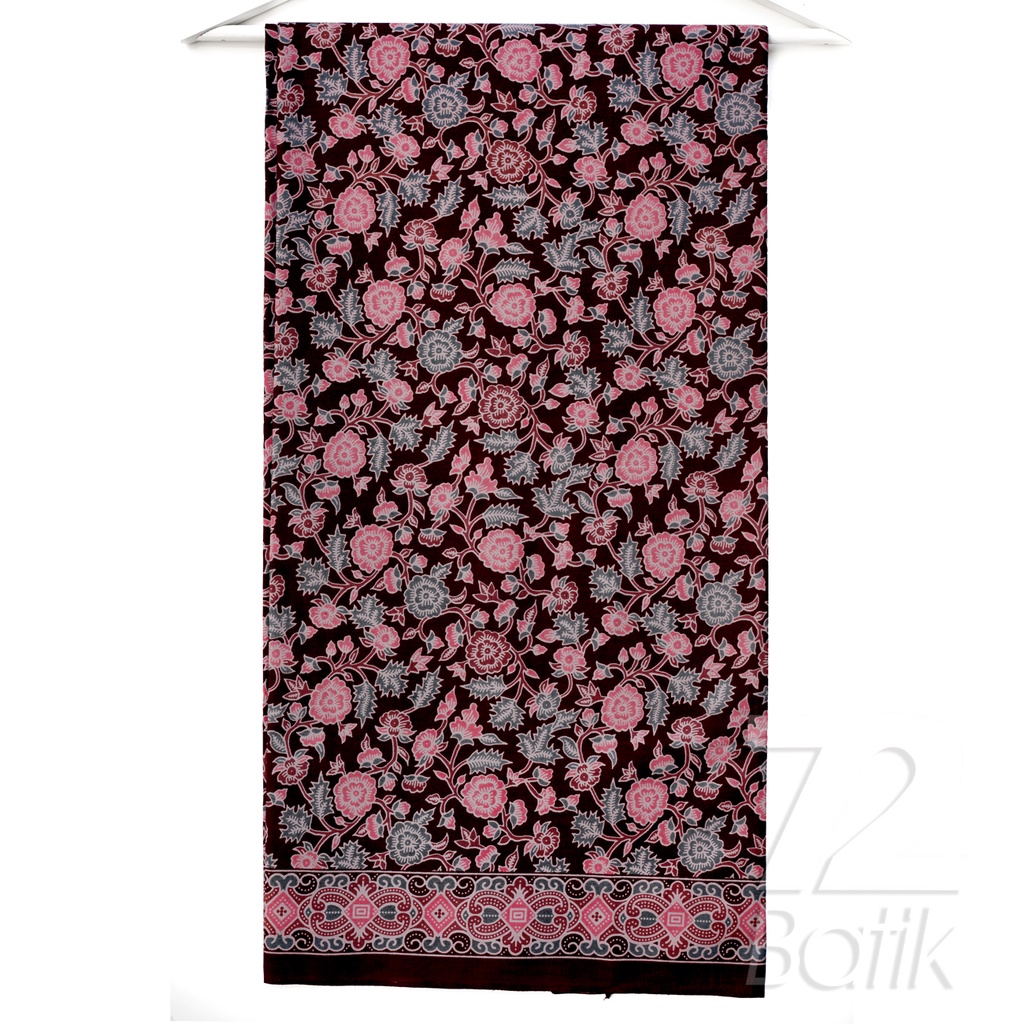 KAIN BATIK PREMIUM Bahan Katun Motif Kembang Warna Hitam Merah Muda 728187 Cap 72 Jarik Jarit Samping Kebat Panjang Batik Katun Modern Premium Bahan Seragam Batik Pernikahan Kantor Keluarga Murah Kamen Jadi Batik Bali Lembaran