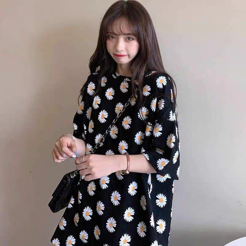 Oversize Tee Tshirt Model Longgar Untuk Wanita Motif Bunga Daisy