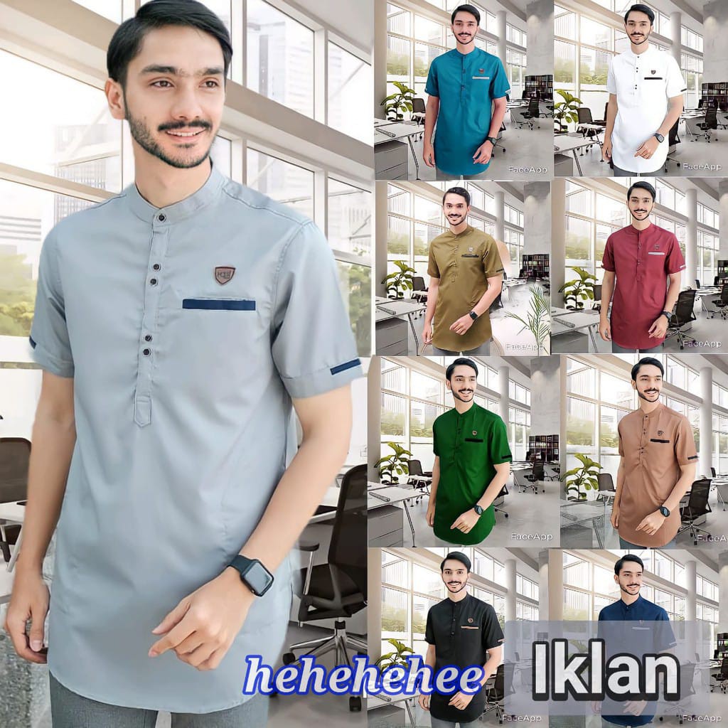 Ezpata Baju muslim Koko taqwa Pria Dewasa Premium Lengan Pendek Polos Bahan Katun