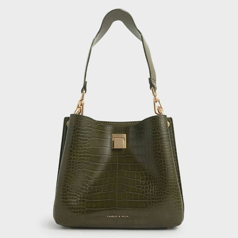 CK Croc-Effect Bucket Shoulder Bag