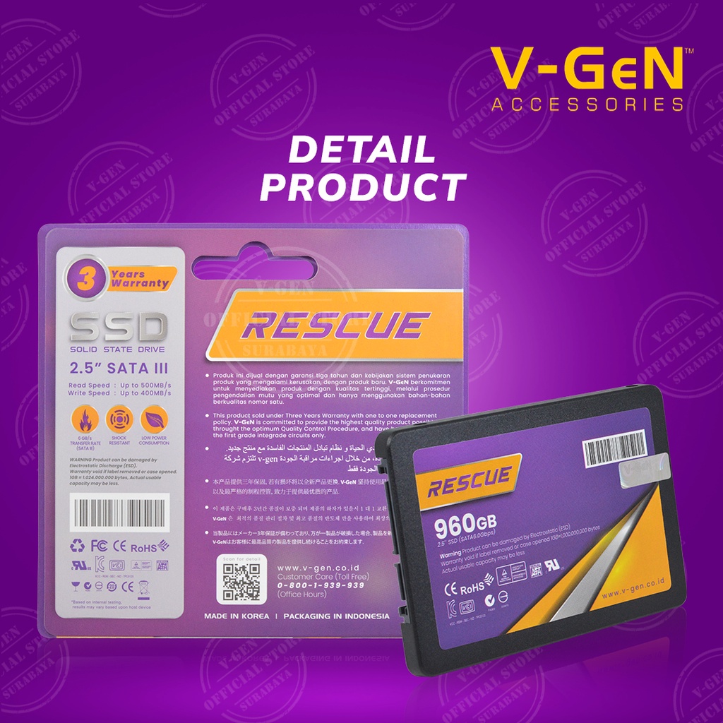 SSD V-GeN Rescue 960GB SATA 3 Solid State Drive 2.5&quot; Inch VGEN