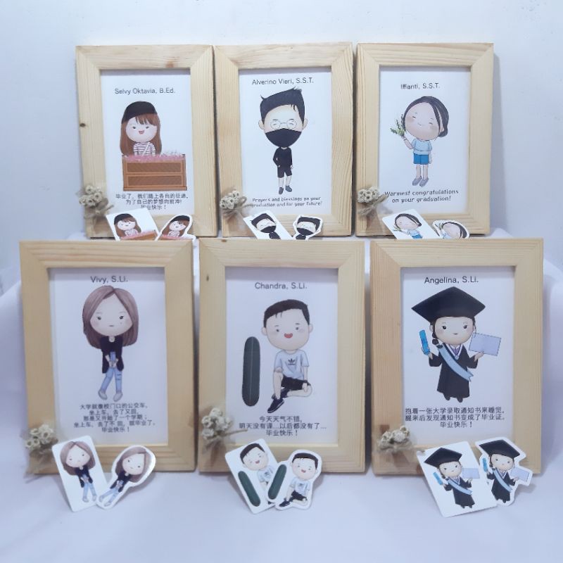 Mini Photoon + Bingkai rustic / Custom Foto ke Kartun wisuda graduation wedding birthday valentine a