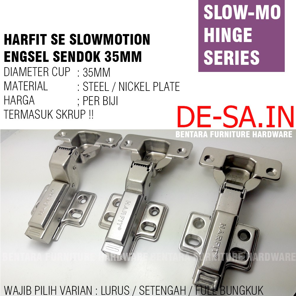 Harfit SE - 35MM  Engsel Sendok Slow Motion- Clip On Conceal Hinge Soft Closed SE-0 SE-8 SE-16 LURUS SETENGAH FULL BUNGKUK INSET HALF FULL OVERLAY