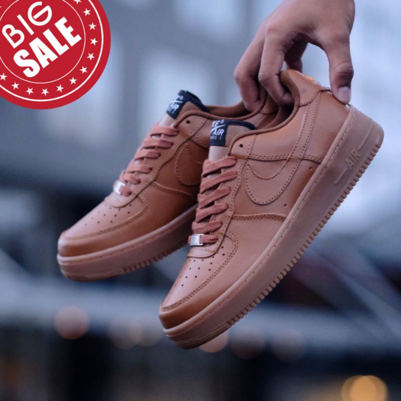 Nk Air Force 1 Low Leather Brown Original Sneakers Pria