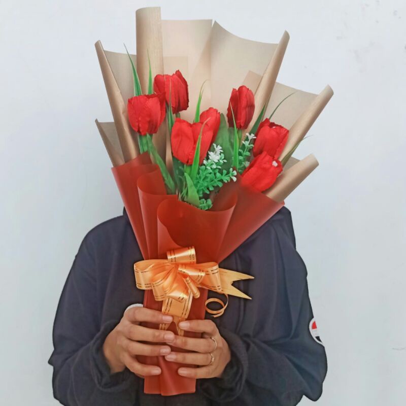 Sameday instan delivery - handbouqet tulip bunga plastik buket bunga wisuda/wedding, dll