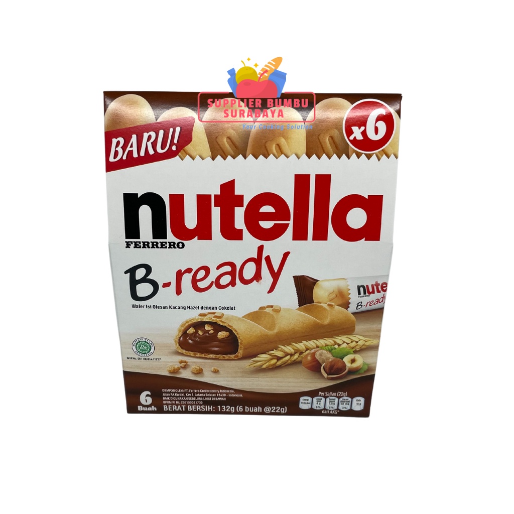 Nutella B Ready Ferrero Wafer Coklat Kacang Hazelnut Pack Isi 6