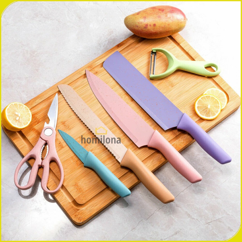 Set Pisau Dapur 6 in 1 Gunting Peeler Pengupas Buah - EAEAABCH ER-0278 - Mix Color