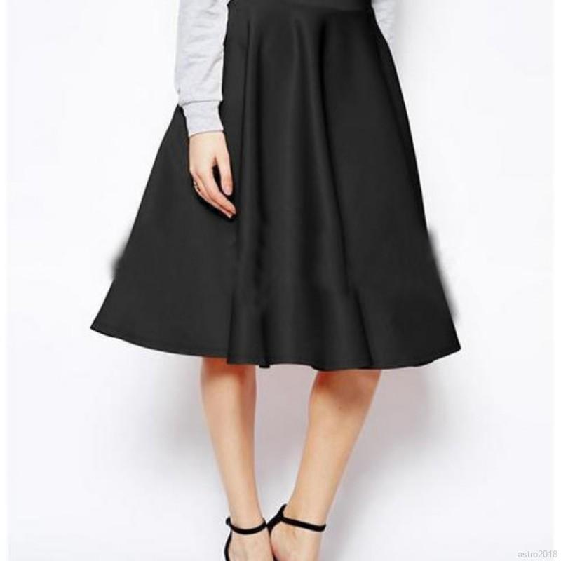  Rok  Selutut  A Line  High Waist Longgar Casual Warna Polos 